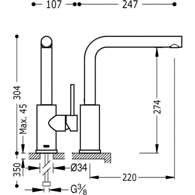 Grifo Monomando fregadero vertical MAX‑TRES  - Tres 162436