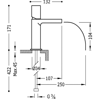 Grifo Monomando lavabo con caño cascada libre. - Tres 20011002