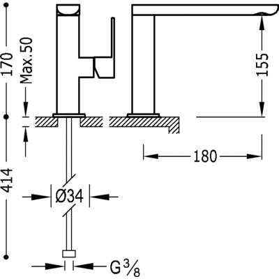Grifo Monomando lavabo caño de 35x15 mm. - Tres 20020501NED