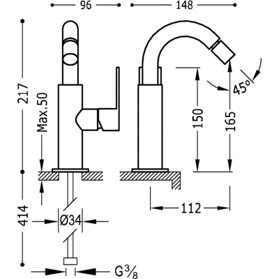 Grifo Monomando bidé  - Tres 20022401VID