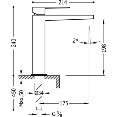 Grifo Monomando lavabo con alargadera. - Tres 20210303BLD