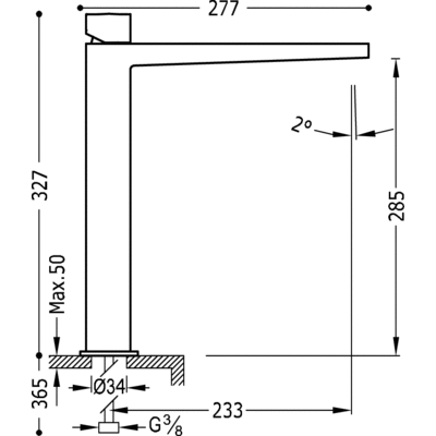 Grifo Monomando lavabo con alargadera. - Tres 20210306