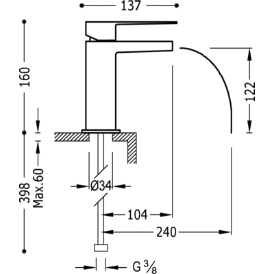 Grifo Monomando lavabo con caño cascada libre.  - Tres 20211001NED
