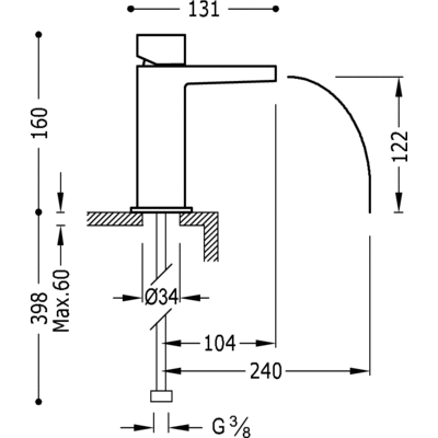Grifo Monomando lavabo con caño cascada libre.  - Tres 20211002