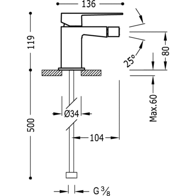 Grifo Monomando bidé  - Tres 20212001NED