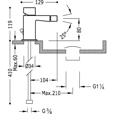 Grifo Monomando bidé  - Tres 20212002D