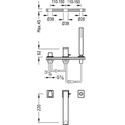 Grifo Monomando bañera de repisa - Tres 20216102