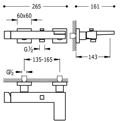 Grifo Monomando bañera-ducha con cascada.  - Tres 20217001AC