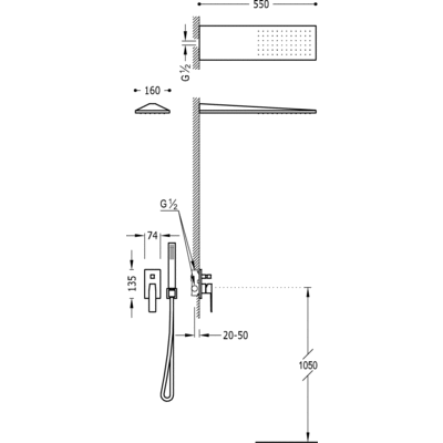 Kit de ducha monomando empotrado con cierre y regulación de caudal.
 - Tres 20218003AC