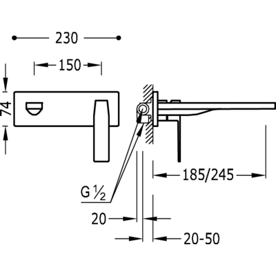 Grifo Monomando mural SLIM 245 mm. - Tres 20220004