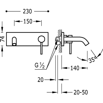 Grifo Monomando mural  - Tres 26220050TRO