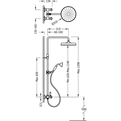 Conjunto ducha RETRO · Ducha fija Ø 310 mm. - Tres 524280701