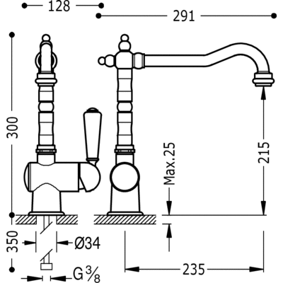 Grifo Monomando fregadero vertical RETRO‑TRES  - Tres 52434101