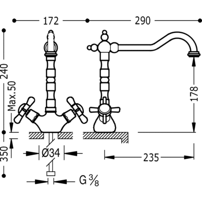 Grifo Bimando fregadero vertical RETRO‑TRES  - Tres 5243420161