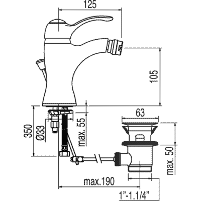 Grifo Monomando bidé  - Tres 5421200201