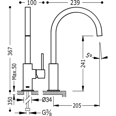 Grifo Monomando fregadero vertical CUADRO caño de 22x22 mm. - Tres 630497